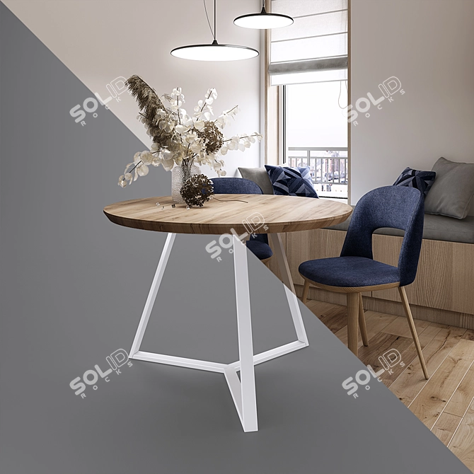 Oak Steel Trio: Stylish Kitchen Table 3D model image 4