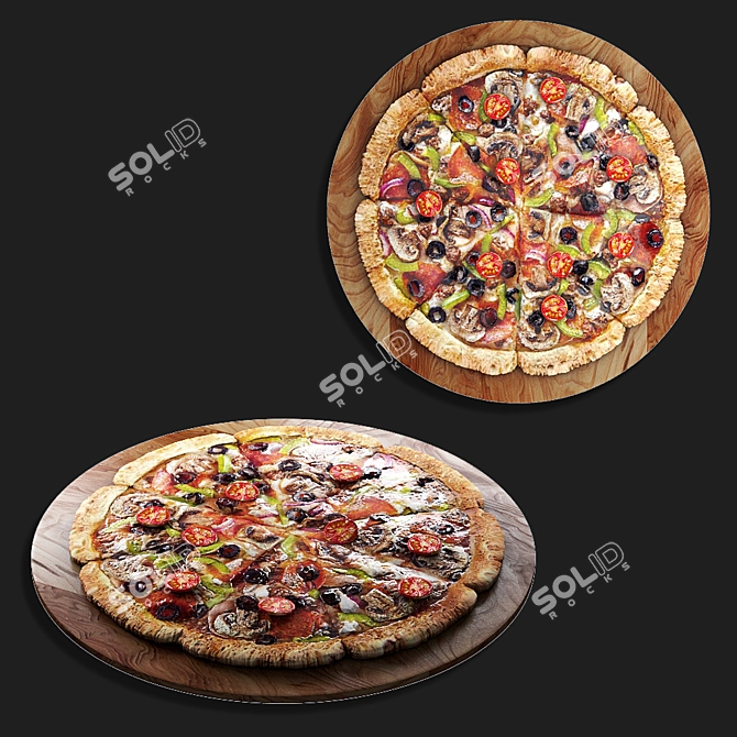 Wooden Tray Pizza: Sizzling Hot! 3D model image 1