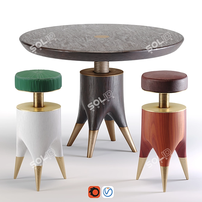 Mushroom Magic: Table & Stool Duo 3D model image 1