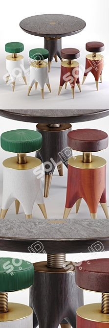 Mushroom Magic: Table & Stool Duo 3D model image 2