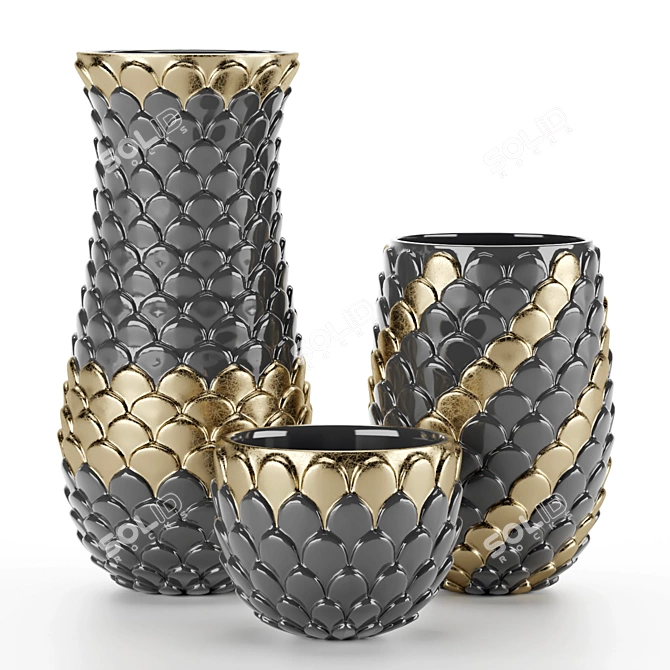 Elegant Artichoke Pattern Vases 3D model image 1