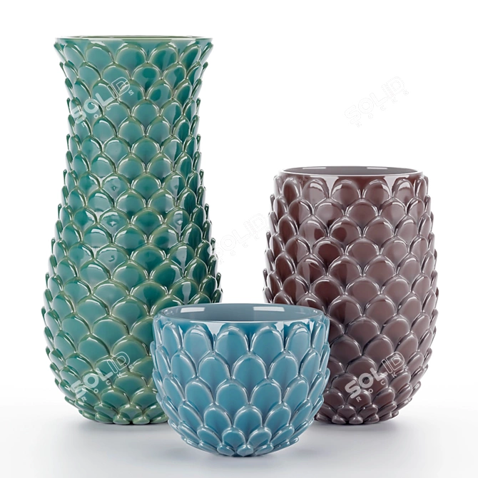 Elegant Artichoke Pattern Vases 3D model image 2