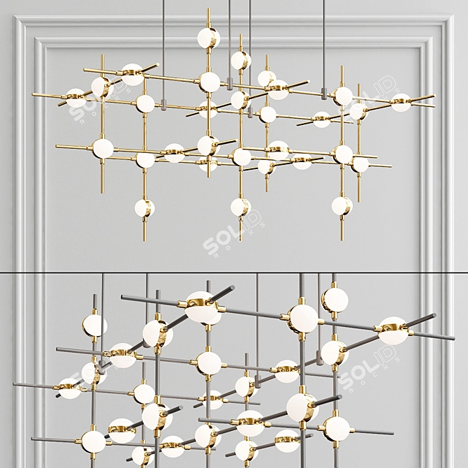 Molecular 30 Black/Gold LED Chandelier 3D model image 1