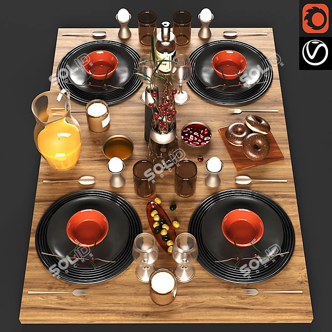 Modern Geometric Tableware Set 3D model image 2