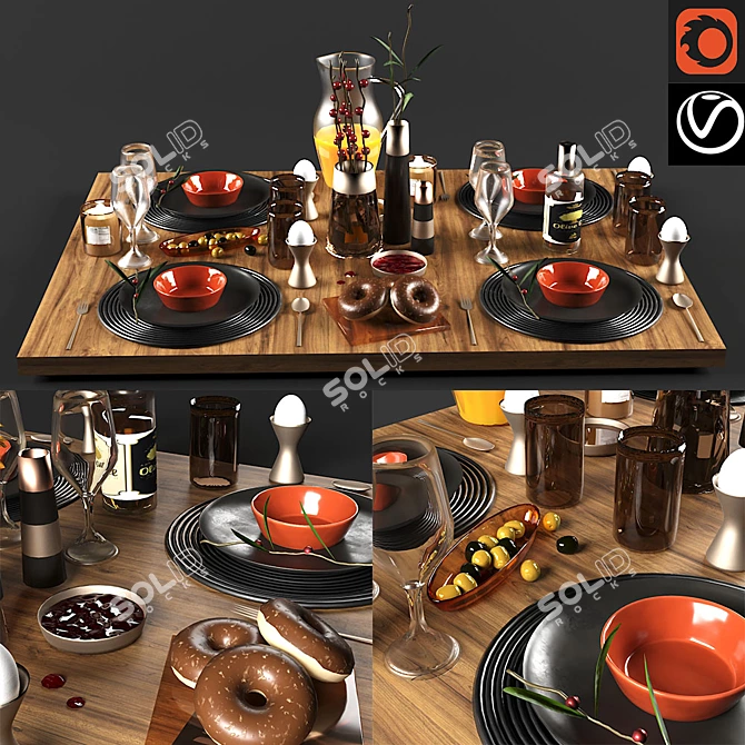 Modern Geometric Tableware Set 3D model image 6