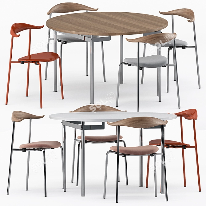 CH388 DINING TABLE, CH88P Chair by Carl Hansen 3D model image 1