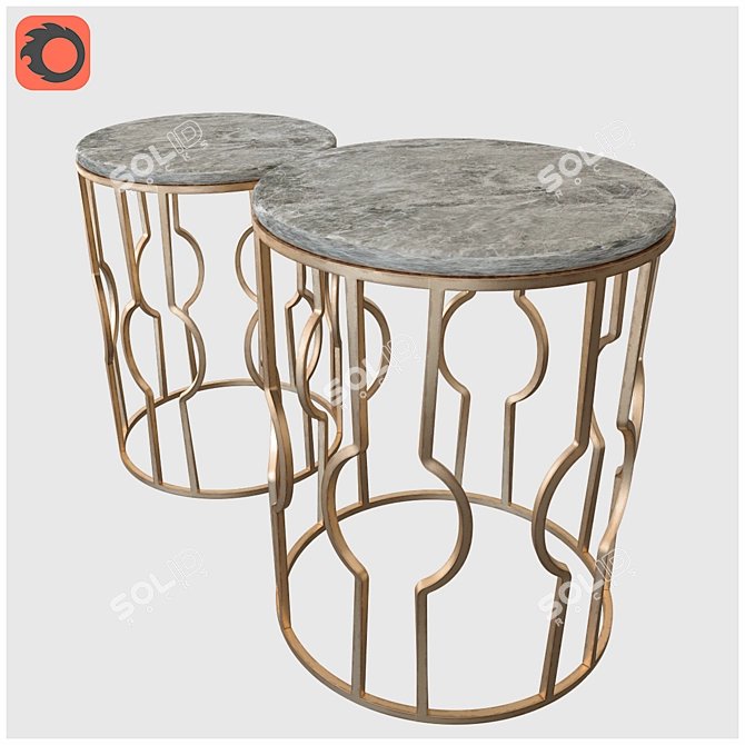 Elegant Marble and Brass Round Tables 3D model image 1