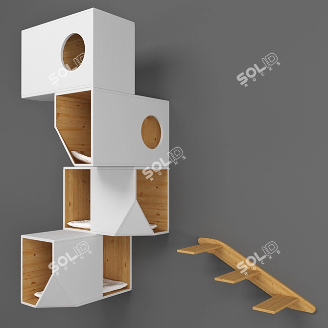 Sleek White Cat Condo 3D model image 1