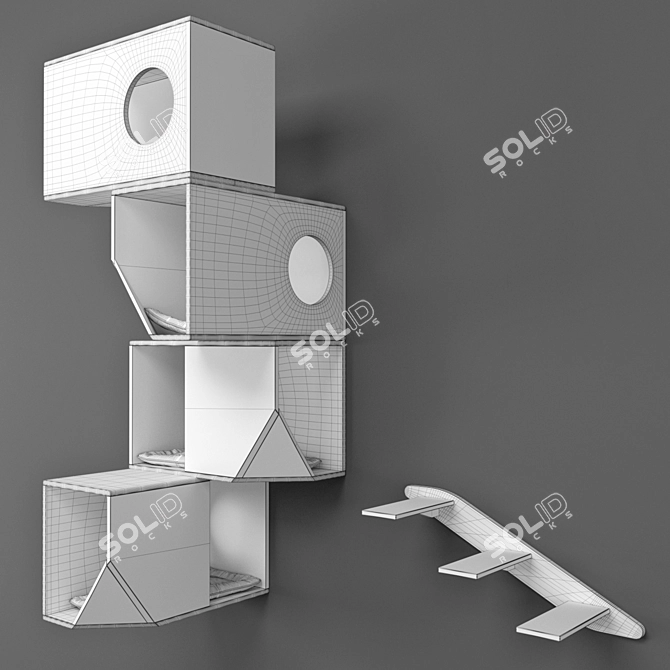 Sleek White Cat Condo 3D model image 4