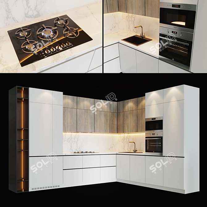 Sleek Black Kitchen Set 3D model image 1