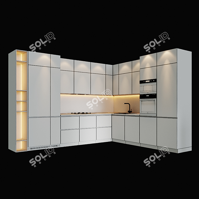 Sleek Black Kitchen Set 3D model image 2