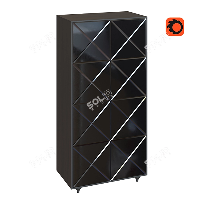 Sleek Cloud Black Wardrobe (101x207x57 cm) 3D model image 1