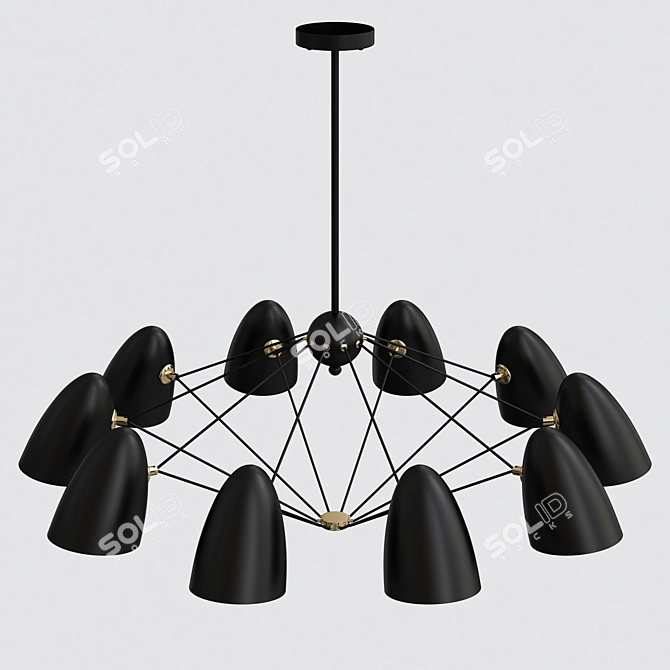 Sleek Black Sputnik Chandelier 3D model image 2