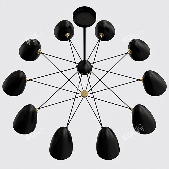 Sleek Black Sputnik Chandelier 3D model image 3