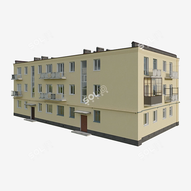 Vintage Soviet Brick House 3D model image 1