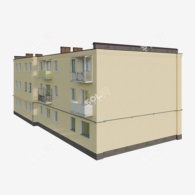 Vintage Soviet Brick House 3D model image 3
