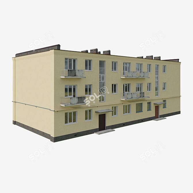 Vintage Soviet Brick House 3D model image 4