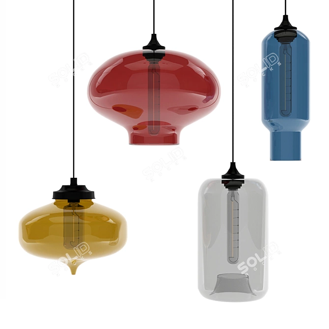 Newrays Pendant Lamps Set: Metal & Glass, 4 Pieces 3D model image 1
