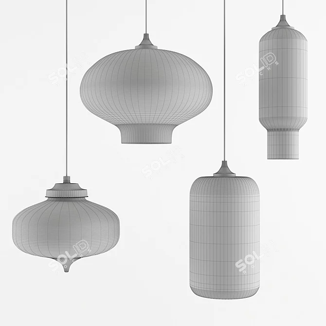 Newrays Pendant Lamps Set: Metal & Glass, 4 Pieces 3D model image 3