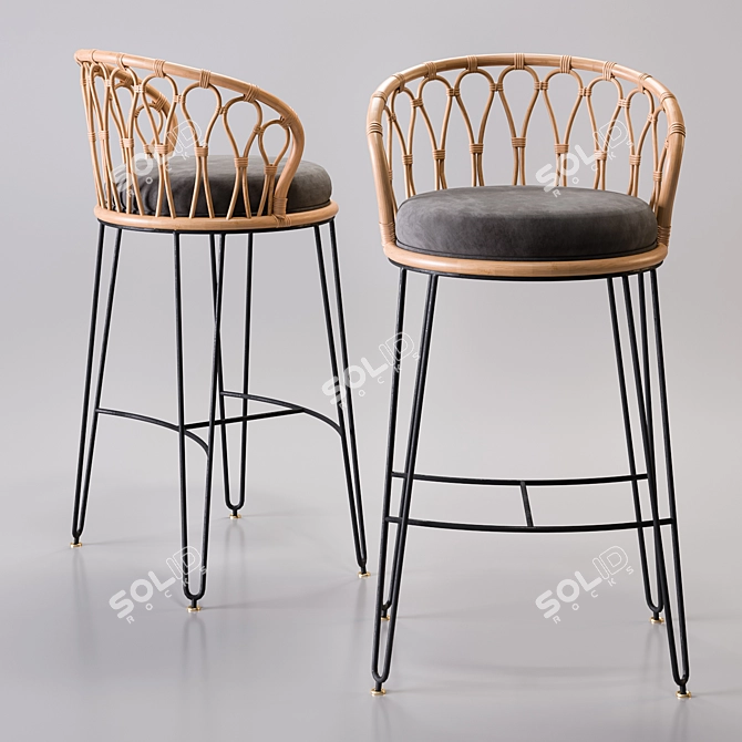 Elegant Rattan High Chair 3D model image 1
