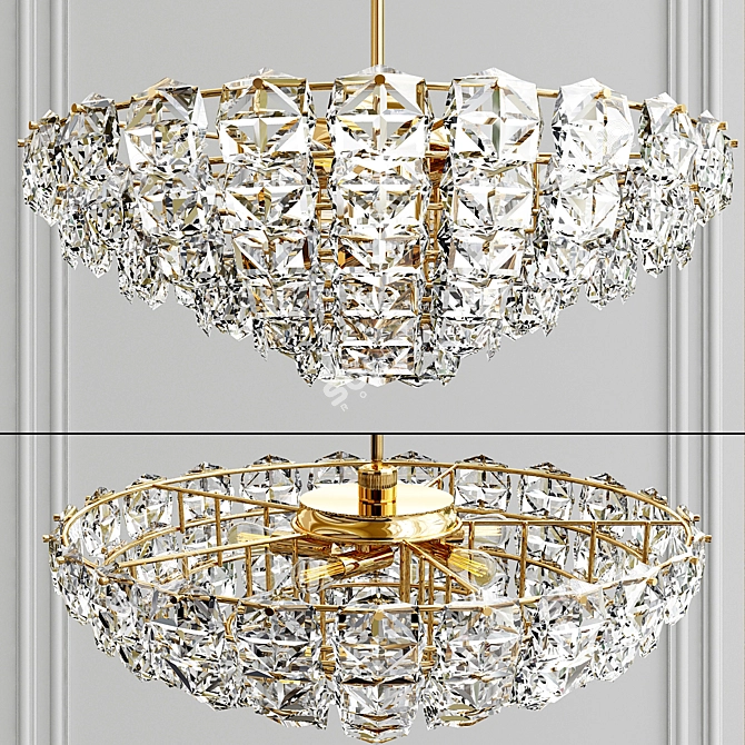 Hermitage L21 - Elegant Glass and Gold Pendant Chandelier 3D model image 1