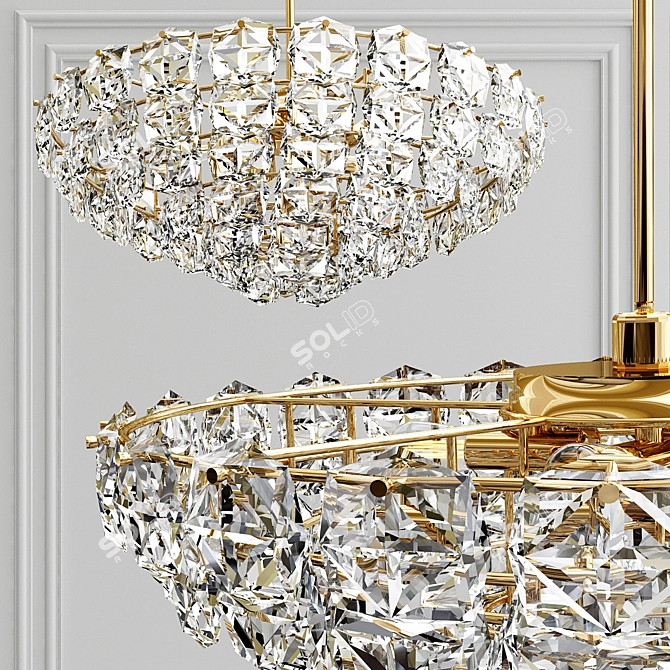 Hermitage L21 - Elegant Glass and Gold Pendant Chandelier 3D model image 2