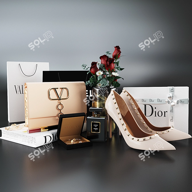 Designer Accessory Set: Bags, Shoes, Jewelry 3D model image 3