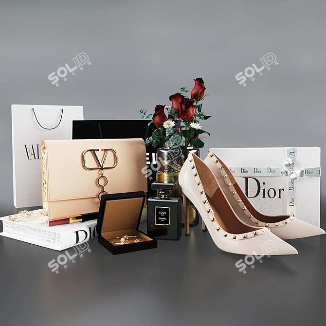 Designer Accessory Set: Bags, Shoes, Jewelry 3D model image 9