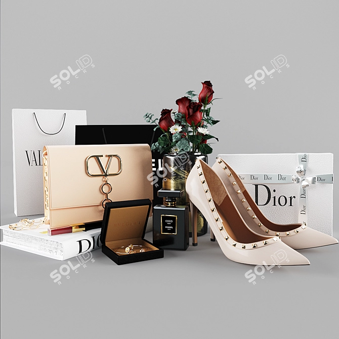 Designer Accessory Set: Bags, Shoes, Jewelry 3D model image 10