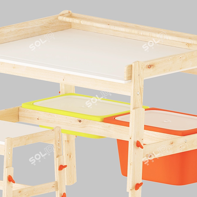 Adjustable Children's Desk & Bench Set 3D model image 2