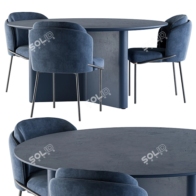 Luxury Modern Blue Dining Set 3D model image 2