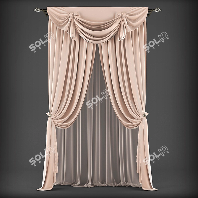 Elegant Window Drapes 3D model image 1