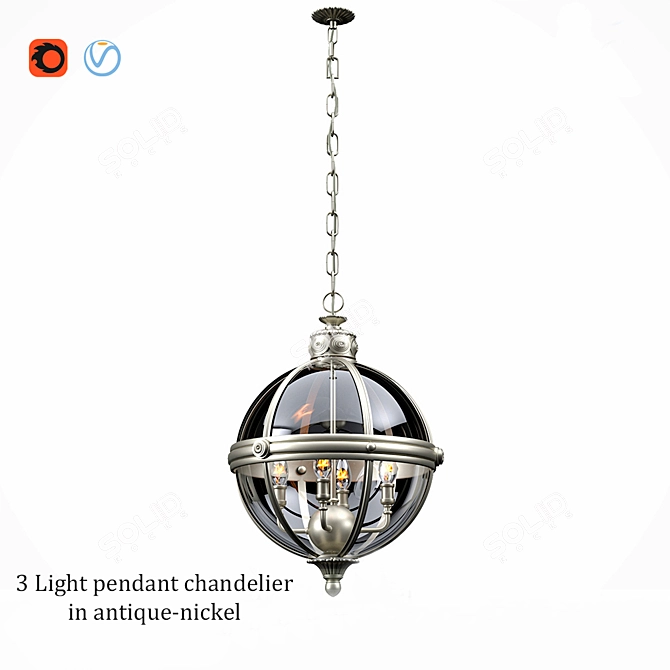 Antique Nickel 4-Light Pendant Chandelier 3D model image 1