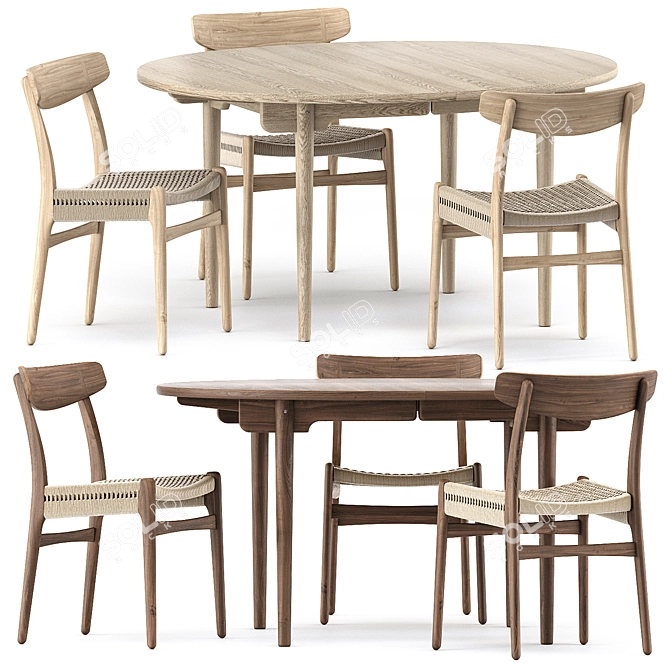 Modern Dining Set: CH337 Table & CH23 Chair 3D model image 1