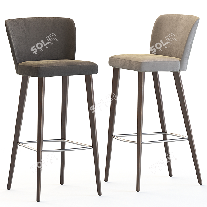 Elegant Upholstered Beech Barstool 3D model image 1