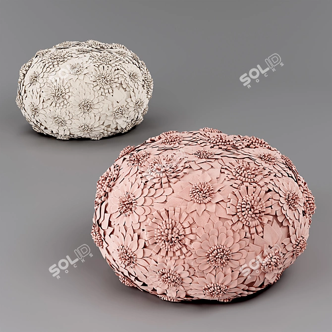 Floral Wool Pouf: Restoration Hardware 3D model image 3