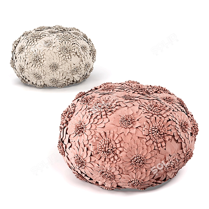 Floral Wool Pouf: Restoration Hardware 3D model image 8