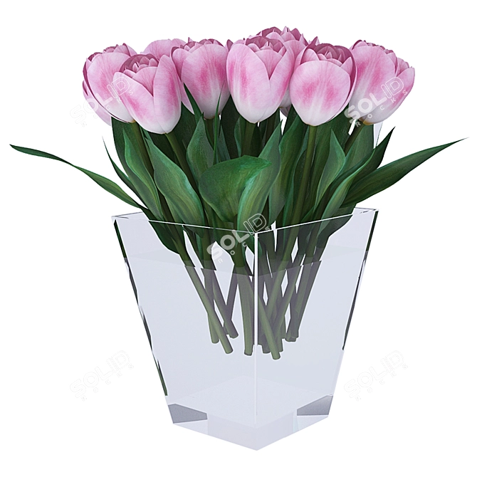 Pink Tulip Bouquet in Glass Vase 3D model image 1