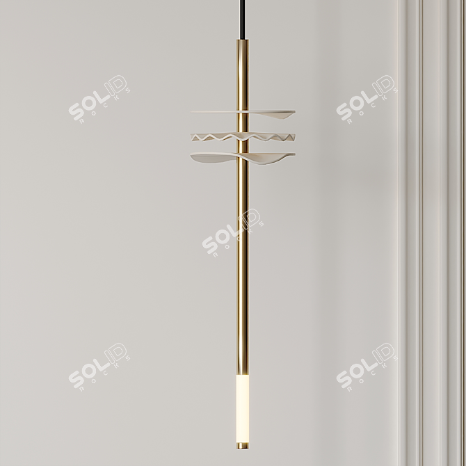 Porcelain and Brass Needle Pendant 3D model image 1