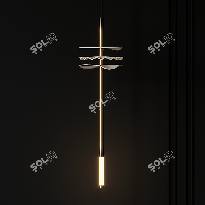 Porcelain and Brass Needle Pendant 3D model image 2