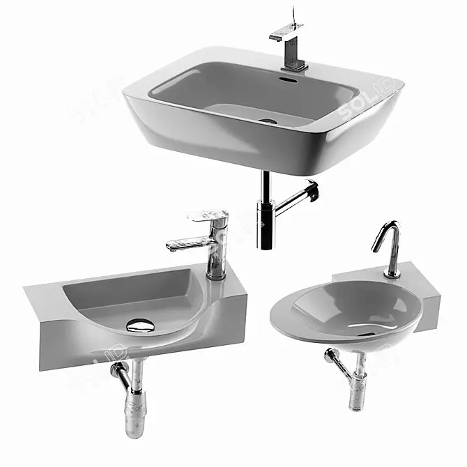 Modern Silk Washbasin Set 3D model image 1