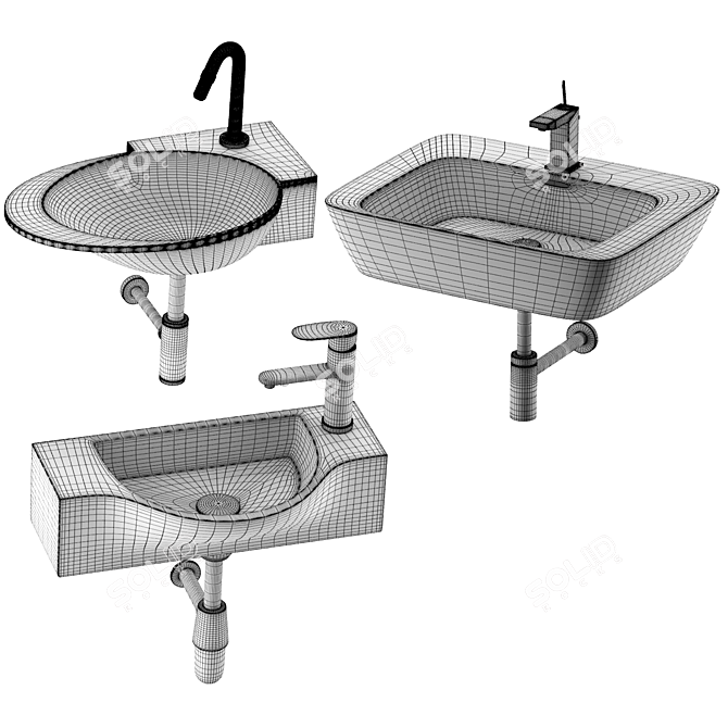 Modern Silk Washbasin Set 3D model image 3