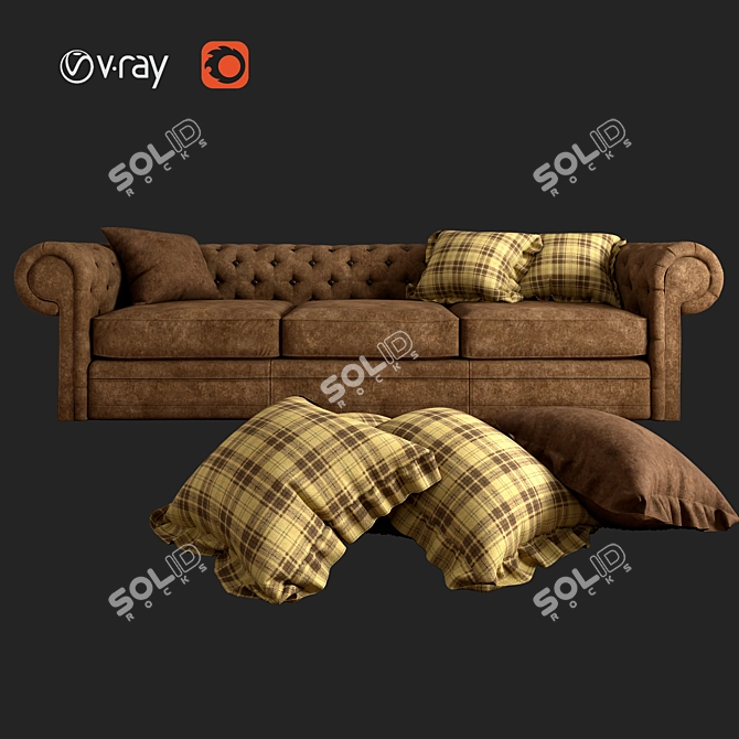 Luxurious Brown Leather Sofa 3D model image 6