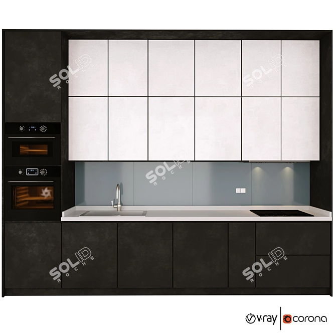 Sleek White Kitchen Set 3D model image 1