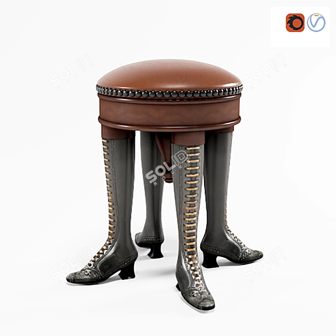 Glamorous Leather & Wood Stool 3D model image 1