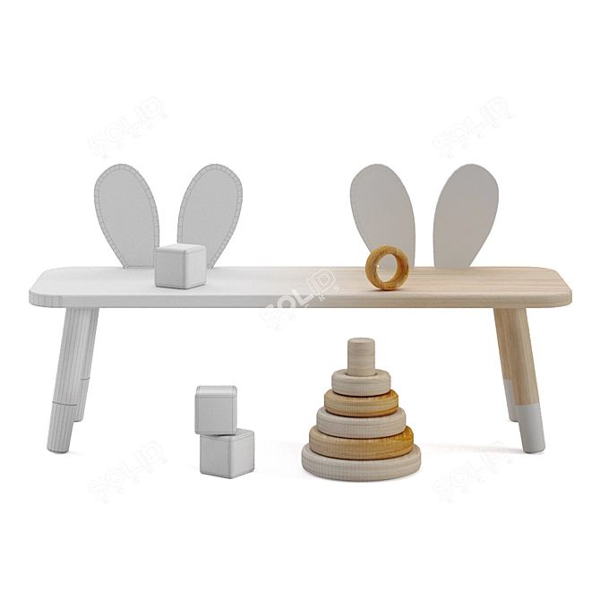 Rabbit Eared Kids Bench 3D model image 3