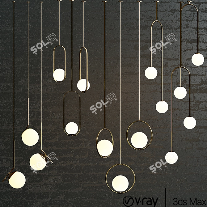 Modern Hanging Light Fixture Set 3D model image 1