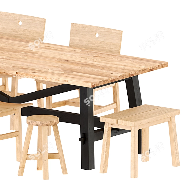 Acacia Dining Set: Table & Chairs 3D model image 2