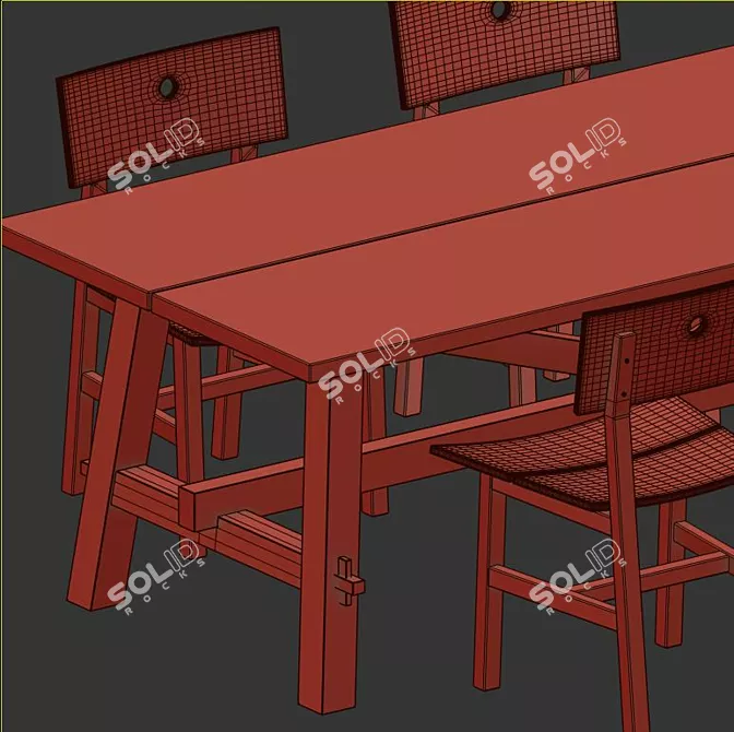 Acacia Dining Set: Table & Chairs 3D model image 4