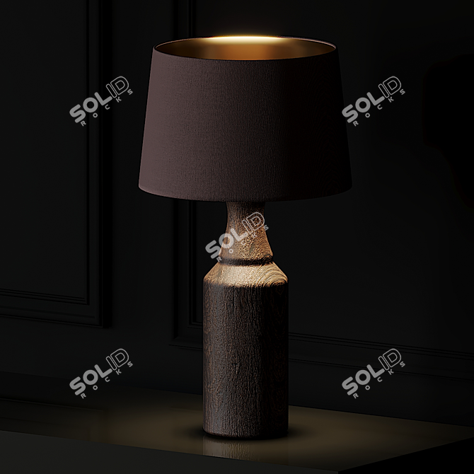 Wooden Footed Brown Lamp Pair 3D model image 2
